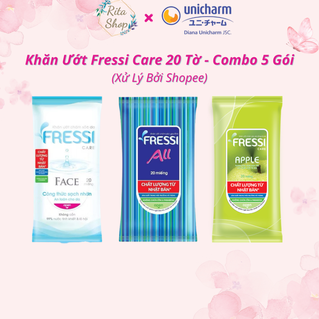 [FBS] Khăn Ướt Chăm Sóc Da Fressi Care Face / All / Apple 20 Miếng - 99% Nước Tinh Khiết, Không Cồn