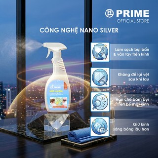 [Mua là có quà] Nước Lau Kính Prime IZY Clean Nano Silver 550ml – Làm Sạch Sáng Bóng, Không Để Lại Vệt Sau Khi Lau