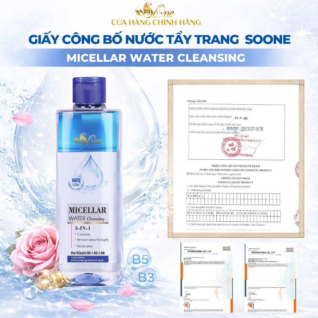 Nước Tẩy Trang SoOne Làm Sạch Sâu Cặn Trang Điểm,Không Cồn,Parapen,Hương Liệu Nắp Xanh Đậm 390ml