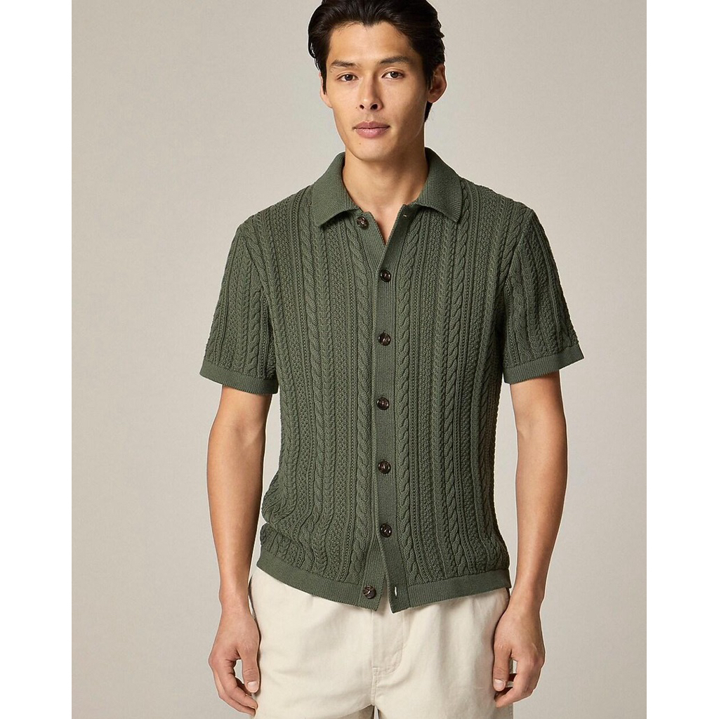 ( cắt tem cổ) Áo Polo Dệt Kim Nam Xuất Dư J.Crew – Cable Knit Polo Cao Cấp Form US, Áo Polo Nam Dệt Nổi Sang Trọng