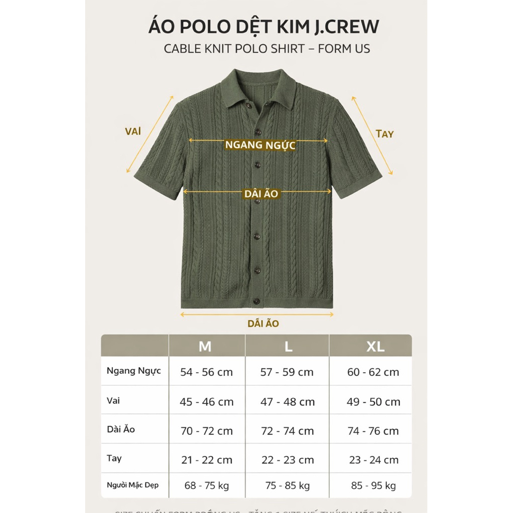 ( cắt tem cổ) Áo Polo Dệt Kim Nam Xuất Dư J.Crew – Cable Knit Polo Cao Cấp Form US, Áo Polo Nam Dệt Nổi Sang Trọng
