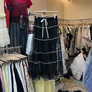 Chân váy voan xếp tầng viền nổi dáng dài Maxi xòe bồng lưng chun phối dây hai lớp hàng Quảng Châu.