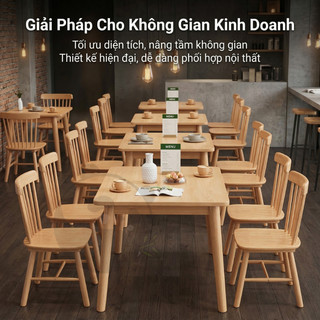 PANDA Bàn ăn vuông gỗ nguyên khối phong cách Bắc Âu phù hợp với căn hộ nhỏ khả năng chịu lực tốt.