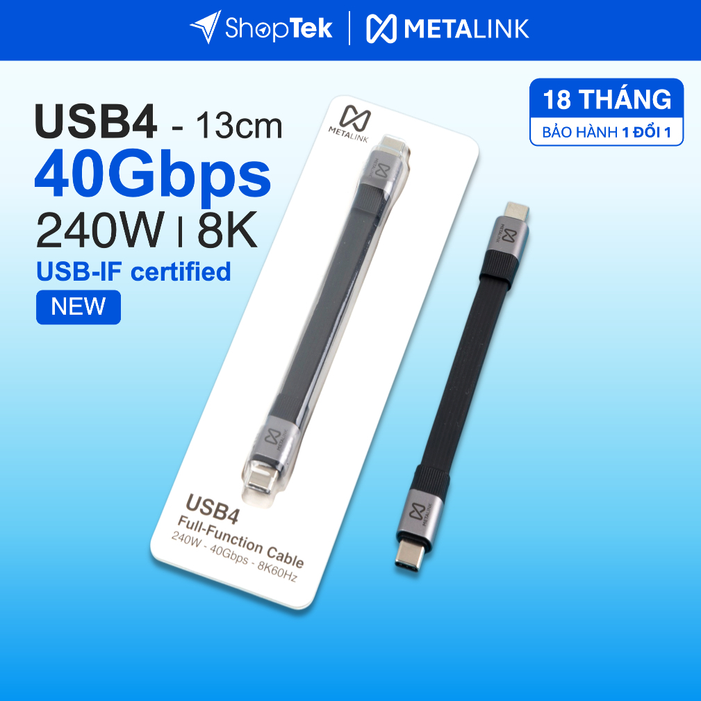 METALINK Cáp ngắn USB4 40G 240W 8K 13cm upgraded, đa năng, tương thích thunderbolt 4,3 | MTC4-13X