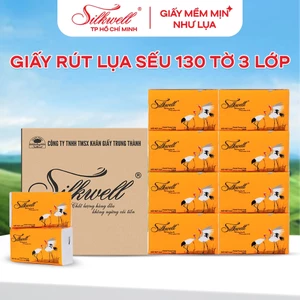 Thùng 10 gói Giấy ăn rút lụa Silkwell Sếu 130 tờ 3 lớp dày dặn, giấy ăn rút lụa cao cấp dai mịn, 100% bột gỗ tự nhiên