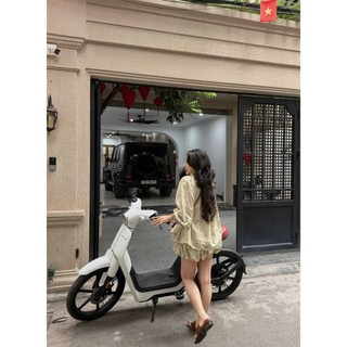 ZIMM STORE-Bộ rời nữ sang trọng áo tay dài phối nơ cổ và chân váy bí bồng bềnh