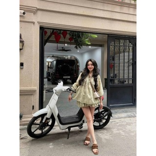 ZIMM STORE-Bộ rời nữ sang trọng áo tay dài phối nơ cổ và chân váy bí bồng bềnh