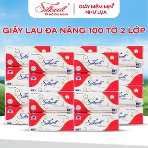 Thùng 18 gói Giấy lau đa năng Silkwell 100 tờ 2 lớp siêu dai, giấy lau đa năng làm giấy lau bếp, giấy thấm dầu
