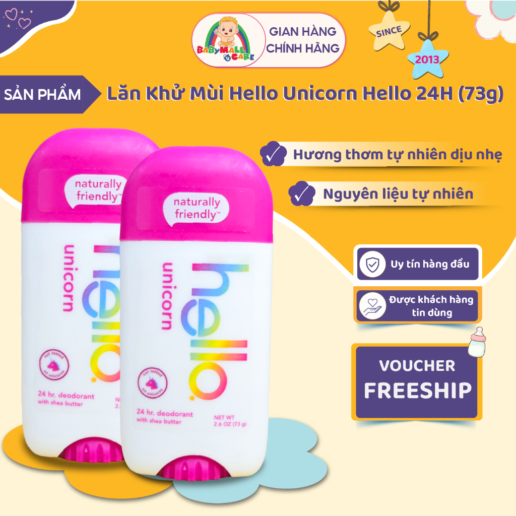 Lăn Khử Mùi Hello Unicorn Hello 24H Tự Nhiên Dưỡng Da Khô Thoáng Thơm Dịu Nhẹ 73g | Babymall & Care