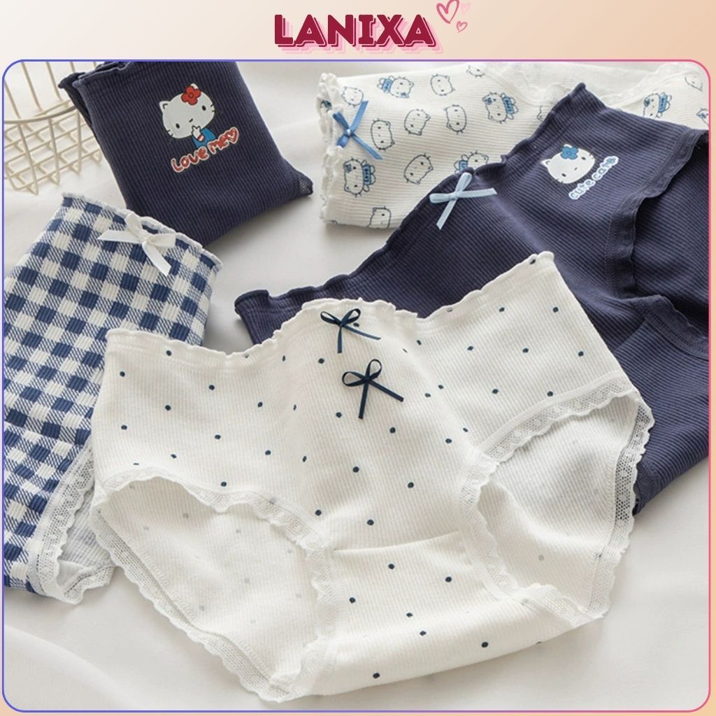 Quần lót nữ cotton cao cấp kháng khuẩn dày dặn thấm hút co giãn linh hoạt họa tiết CUTE LANIXA L2509