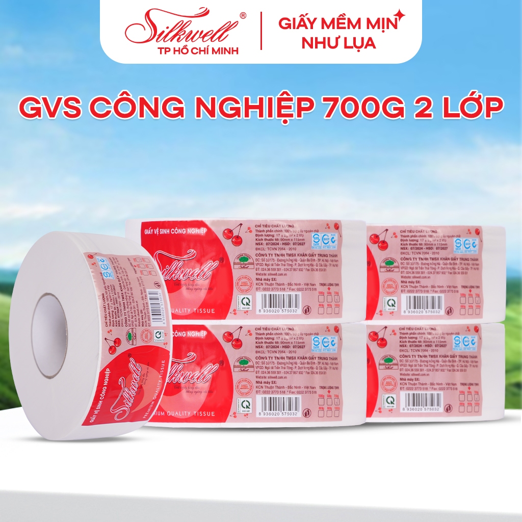 Combo 5 cuộn giấy vệ sinh công nghiệp Silkwell 700G 2 lớp, cuộn giấy vệ sinh to tiết kiệm chi phí hơn