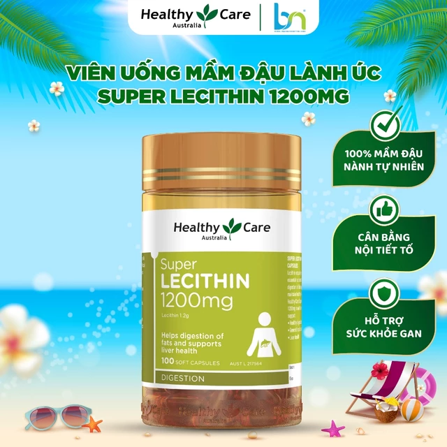 Viên uống mầm đậu nành Healthy Care Super Lecithin 1200mg Hộp 100v
