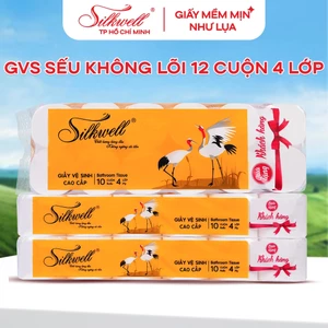 Giấy vệ sinh Silkwell Sếu 12 cuộn 4 lớp dày dặn, giấy vệ sinh cao cấp mềm mại, dễ tan trong nước