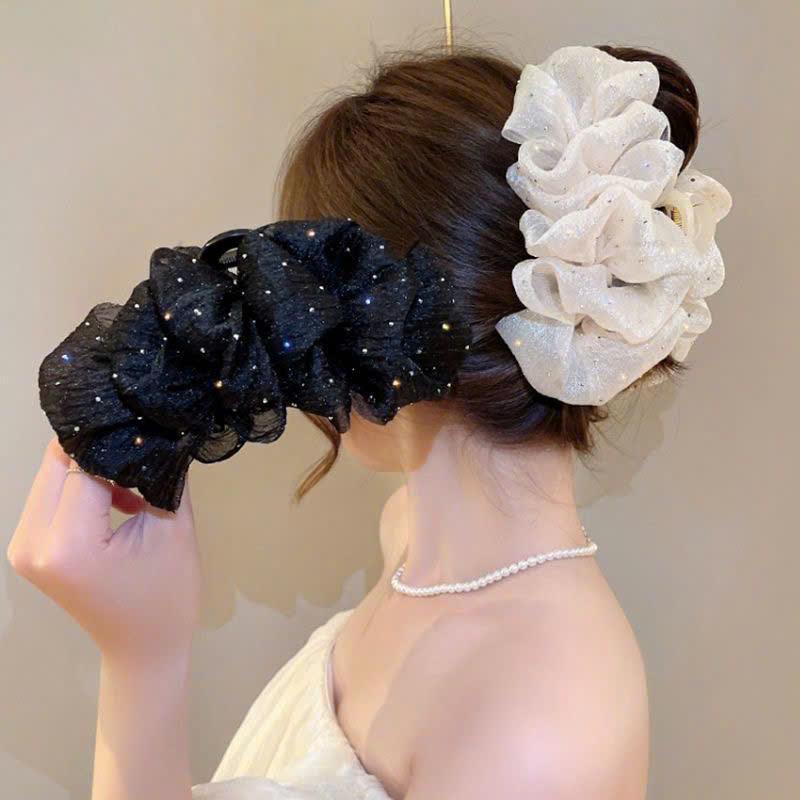 Kẹp Tóc Nữ Voan Tiểu Thư Kim Tuyến Đính Đá Càng Cua Bồng Bềnh Size Lớn 13cm LEZA VN