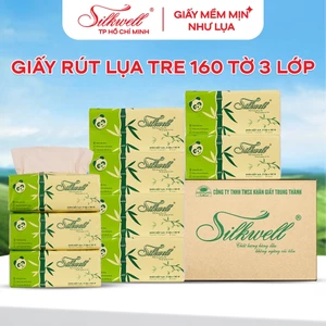 Thùng 9 gói Khăn giấy ăn gấu trúc Silkwell 160 tờ 3 lớp màu nâu, giấy rút lụa Silkwell R160 Brown
