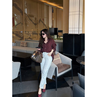 Quần Suông Jeans Ống Đứng Viền Chỉ Thêu Túi QC