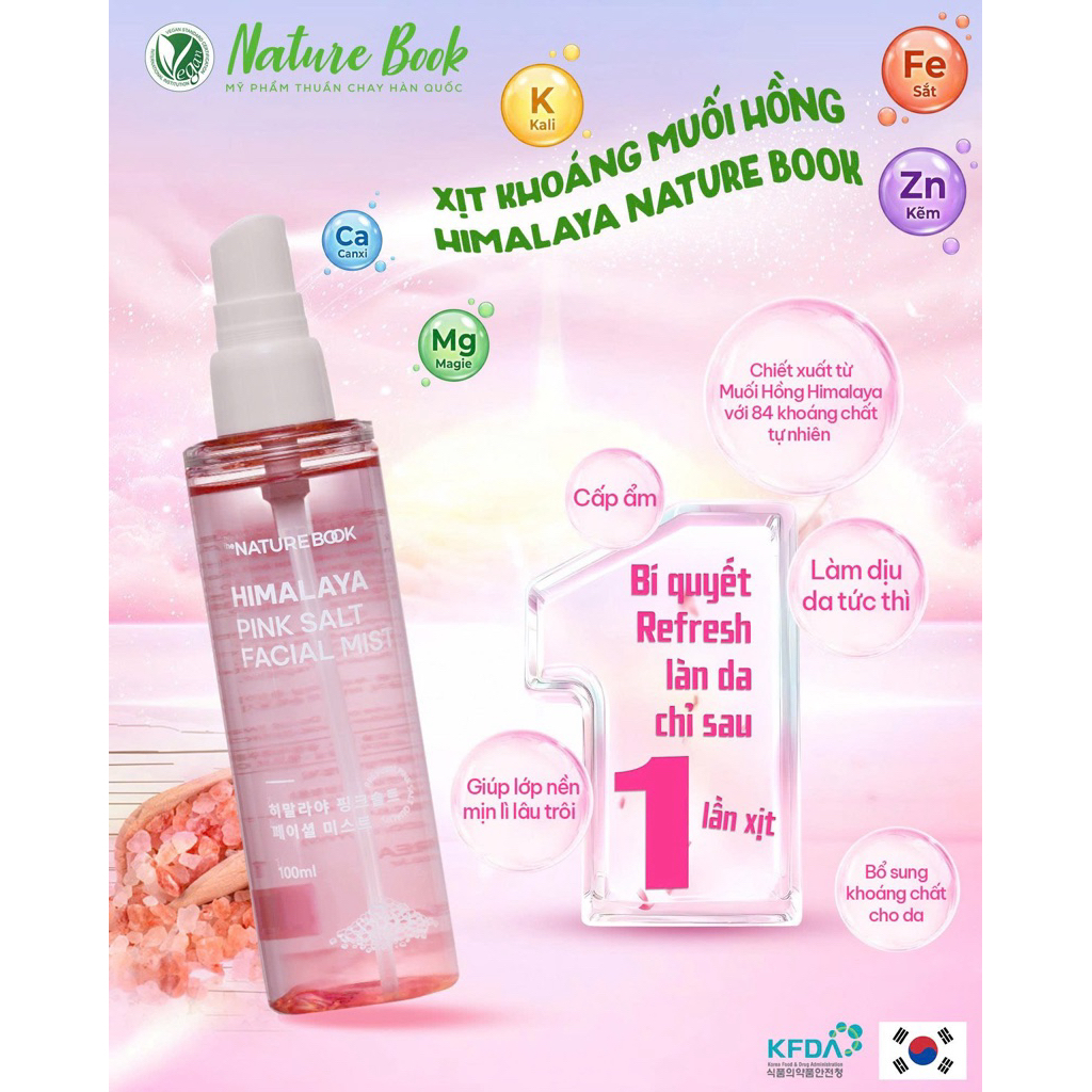 Xịt Khoáng Muối Hồng Himalaya Cấp Ẩm Khoá Nền Dưỡng Da Căng Bóng Nature Book Hàn Quốc 100ml