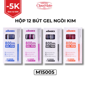 Hộp 12 Bút Gel MONDEZ- Classmate Ngòi Kim 0.5mm VIết Trơn Mượt, Mực Xanh Đen Tím Đỏ Ra Đều Dành Cho Học Sinh M15005