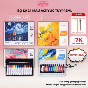 Màu Nước Acrylic Dạng Tuýp 12ml GLOBAL ART- ARTMATE 12 /24 Màu Cao Cấp Đặc Nhanh Khô, Vẽ Chuyên Nghiệp
