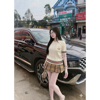 LT - Áo len nữ cộc tay xoắn thừng, túi ngực hoạ tiết chữ thêu, len cotton knit free size 1597