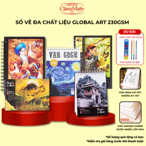 Sổ Vẽ Đa Chất Liệu GLOBAL ART 230gsm, Sketchbook A4/A5 Giấy Không Kỵ Tẩy Vẽ Màu Nước, Gouache, Acrylic