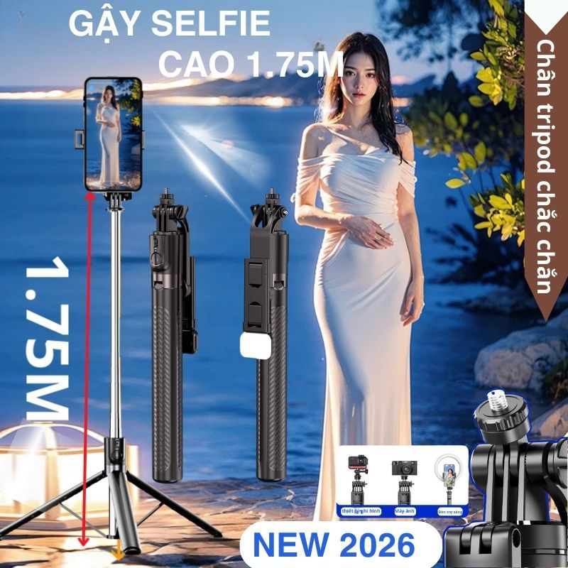Tripod điện thoại Gậy chụp ảnh 3 chân 1M75 Cây chụp hình Selfie cầm tay Quay video Livestream