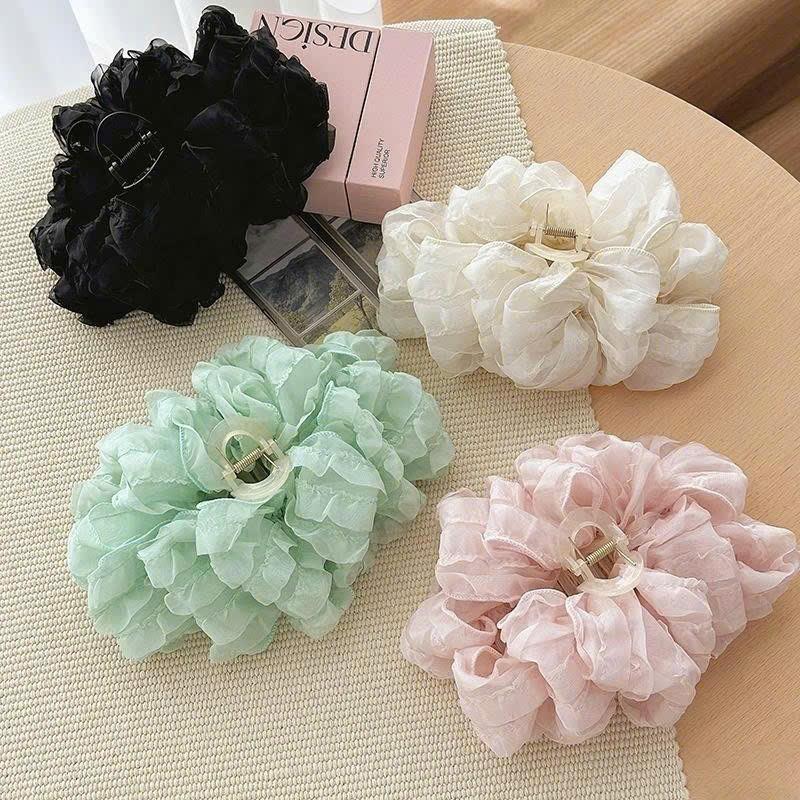 Kẹp Tóc Nữ Voan Tiểu Thư Kim Tuyến Đính Đá Càng Cua Bồng Bềnh Size Lớn 13cm LEZA VN