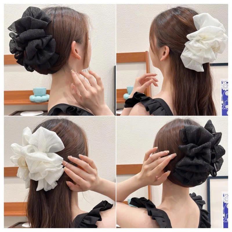 Kẹp Tóc Nữ Voan Tiểu Thư Kim Tuyến Đính Đá Càng Cua Bồng Bềnh Size Lớn 13cm LEZA VN