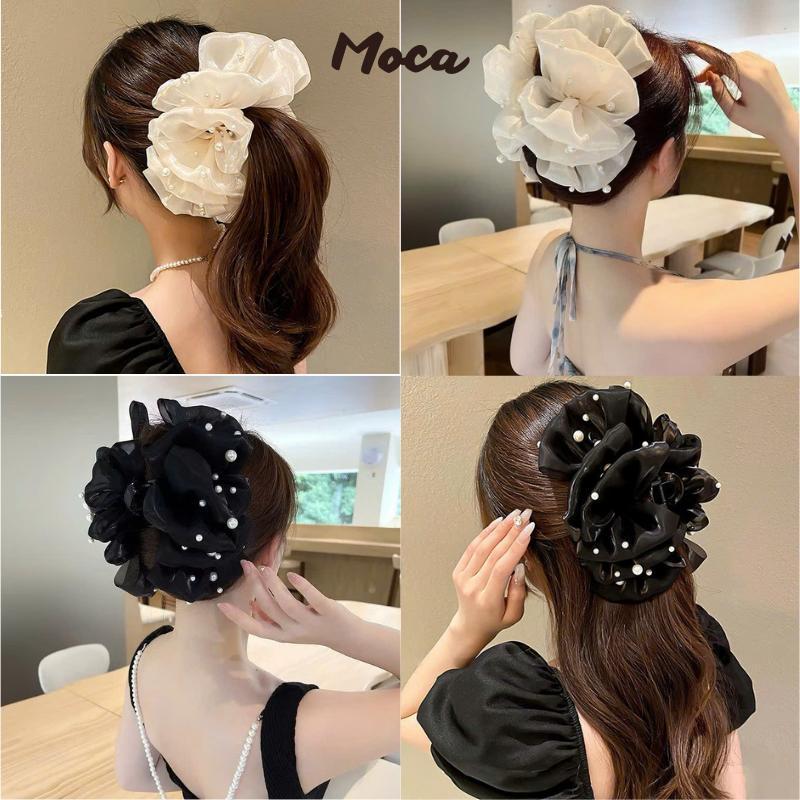 Kẹp Tóc Nữ Voan Tiểu Thư Kim Tuyến Đính Đá Càng Cua Bồng Bềnh Size Lớn 13cm LEZA VN