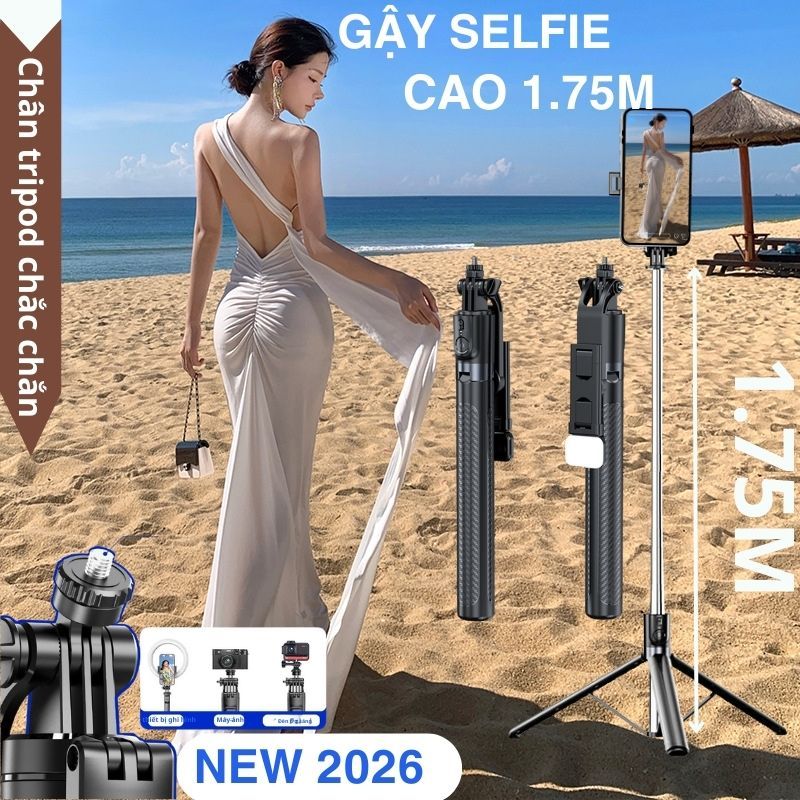 Gậy chụp ảnh 3 chân cao 1M75 gậy selfie tripod có remote giá đỡ điện thoại quay video livestream