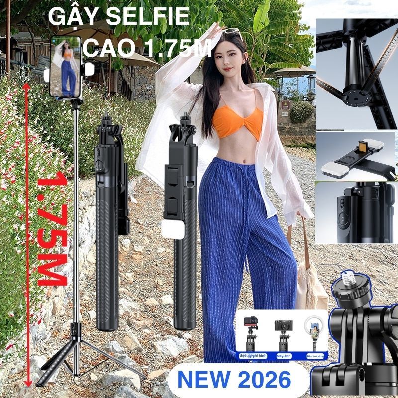 Tripod điện thoại Gậy chụp ảnh 3 chân 1M75 Cây chụp hình Selfie cầm tay Quay video Livestream