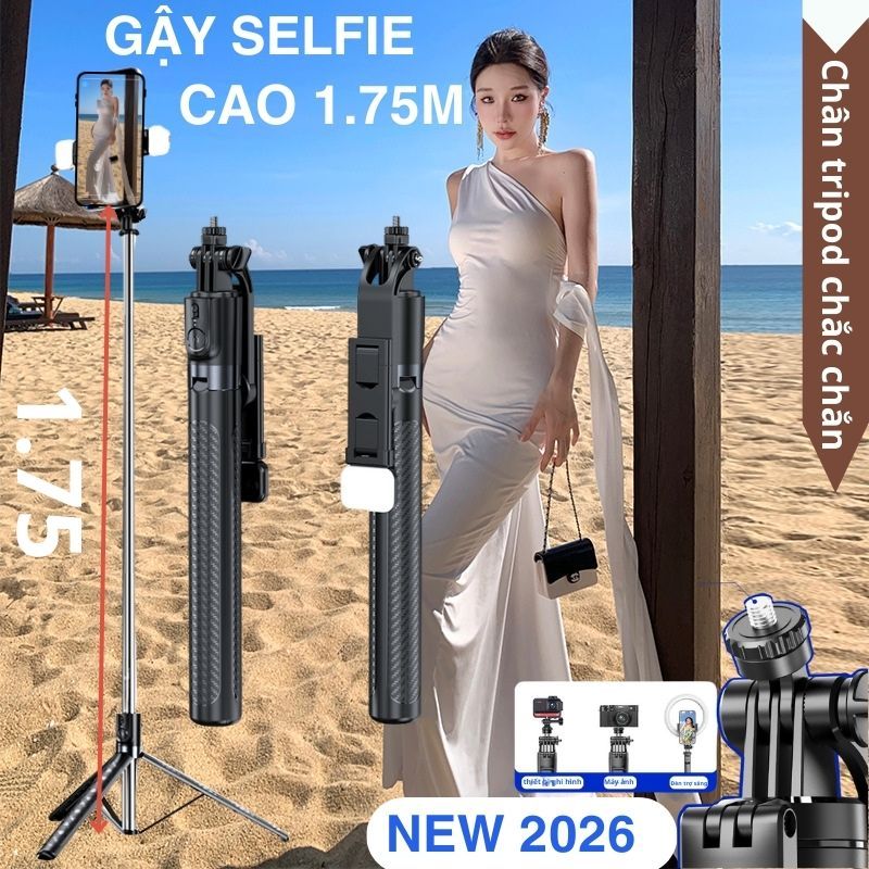 Tripod điện thoại Gậy chụp ảnh 3 chân 1M75 Cây chụp hình Selfie cầm tay Quay video Livestream