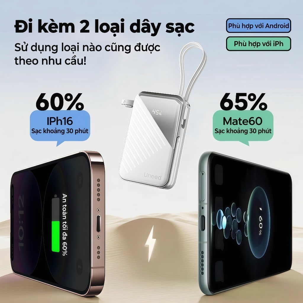 【CCC】UNEED Sạc dự phòng 30000mAh, sạc nhanh không dây PD35W, Có kèm phích cắm Thích hợp iP14-17 Samsun | BigBuy360 - bigbuy360.vn