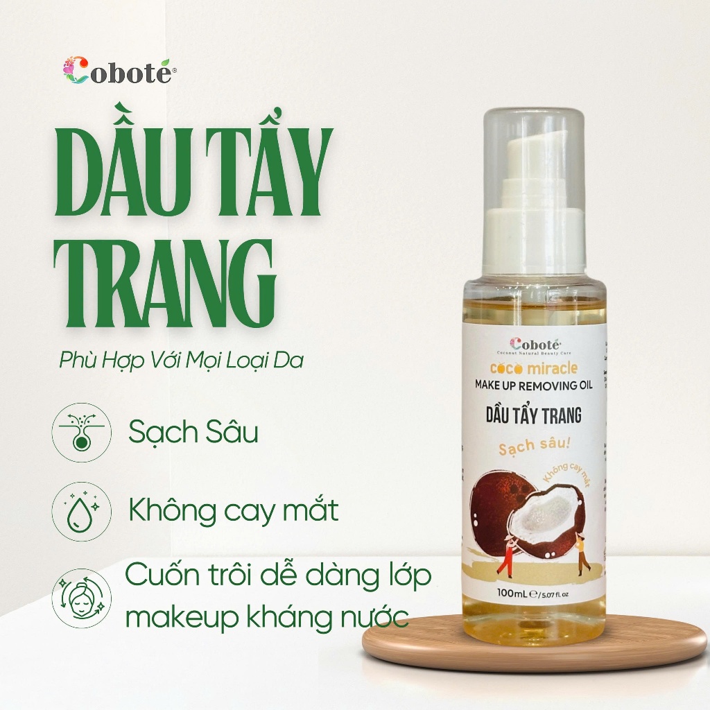 Dầu Tẩy Trang Coboté 100ml Cuốn Trôi Bụi Bẩn Sạch Sâu, Không Cay Mắt