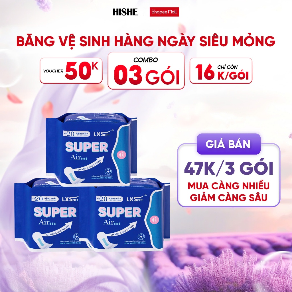 Combo 3 Băng vệ sinh Super Air LXSoft - Ban ngày - Ban đêm - Hàng ngày - Dạng quần