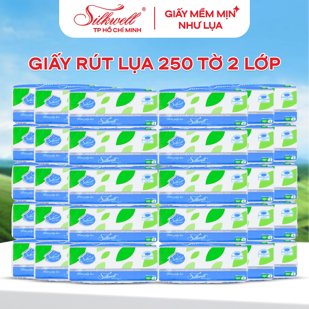 Bịch 36 gói Khăn giấy rút lụa Silkwell 250 tờ 2 lớp mềm mại, chất giấy mềm mịn, siêu dai, không mủn