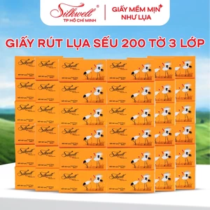 Combo 36 gói Giấy ăn rút lụa khổ lớn Silkwell Sếu 200 tờ 3 lớp, siêu dai, siêu mềm mịn, an toàn cho da