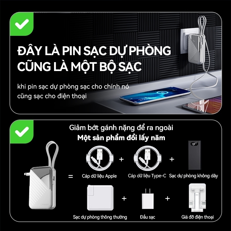 【CCC】UNEED Sạc dự phòng 30000mAh, sạc nhanh không dây PD35W, Có kèm phích cắm Thích hợp iP14-17 Samsun | BigBuy360 - bigbuy360.vn