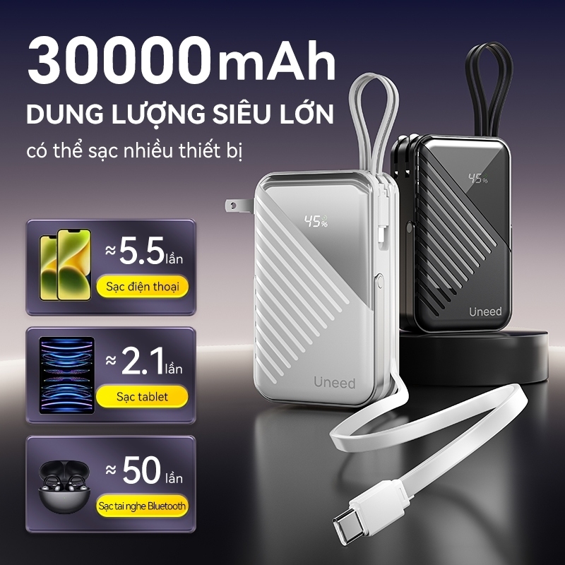 【CCC】UNEED Sạc dự phòng 30000mAh, sạc nhanh không dây PD35W, Có kèm phích cắm Thích hợp iP14-17 Samsun | BigBuy360 - bigbuy360.vn