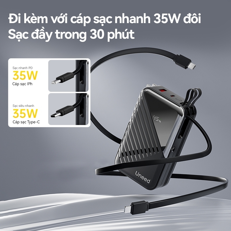 【CCC】UNEED Sạc dự phòng 30000mAh, sạc nhanh không dây PD35W, Có kèm phích cắm Thích hợp iP14-17 Samsun | BigBuy360 - bigbuy360.vn