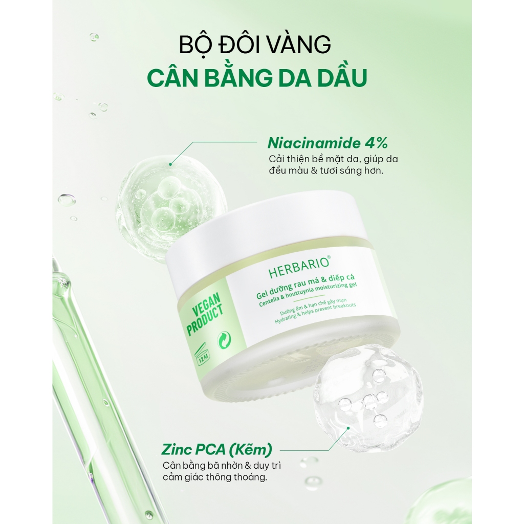 Gel dưỡng rau má & diếp cá 30ml Herbario thuần chay