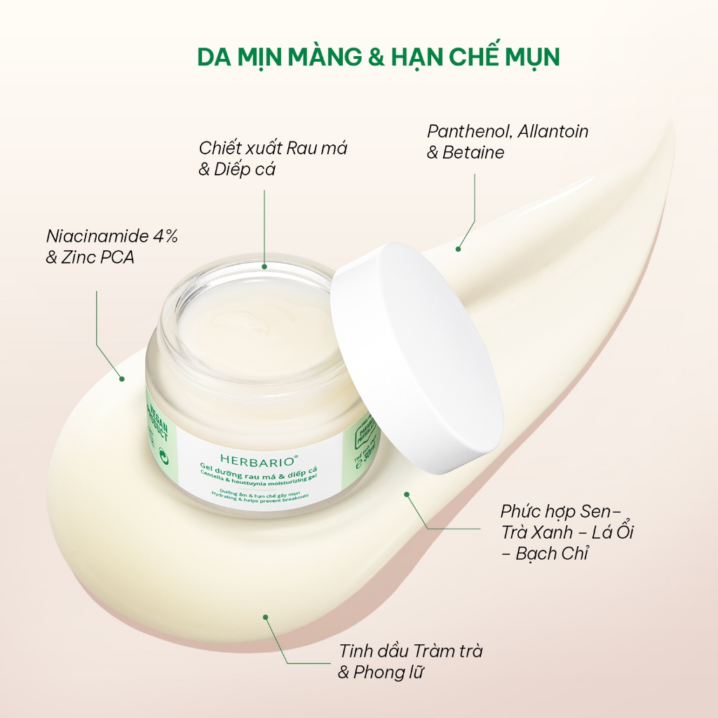 Gel dưỡng rau má & diếp cá 30ml Herbario thuần chay