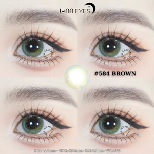Lens mắt 584 Brown màu nâu vàng mix xanh lá chấm bi nổi bật, size nhỏ - LUNA EYES brand