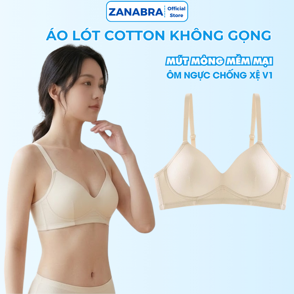 Áo ngực nữ không gọng chất cotton mềm mại, áo lót nữ mút mỏng dây vai tùy chỉnh màu trơn ZANABRA A409