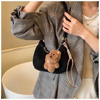 Túi xách thời trang nữ chất nhung sang trọng tặng kèm charm gấu xinh xắn MIE BAG