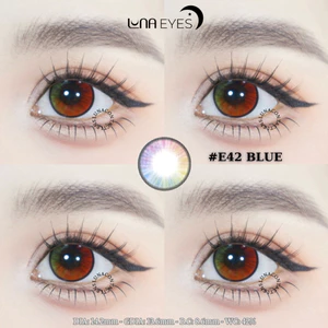 Lens mắt E42 Blue lens tone đỏ Cosplay cầu vồng viền đen nổi bật, size vừa - LUNA EYES brand