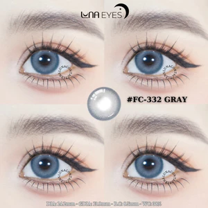 Lens mắt FC-332 Gray màu xám viền xanh nổi bật, size vừa - thương hiệu LUNA EYES