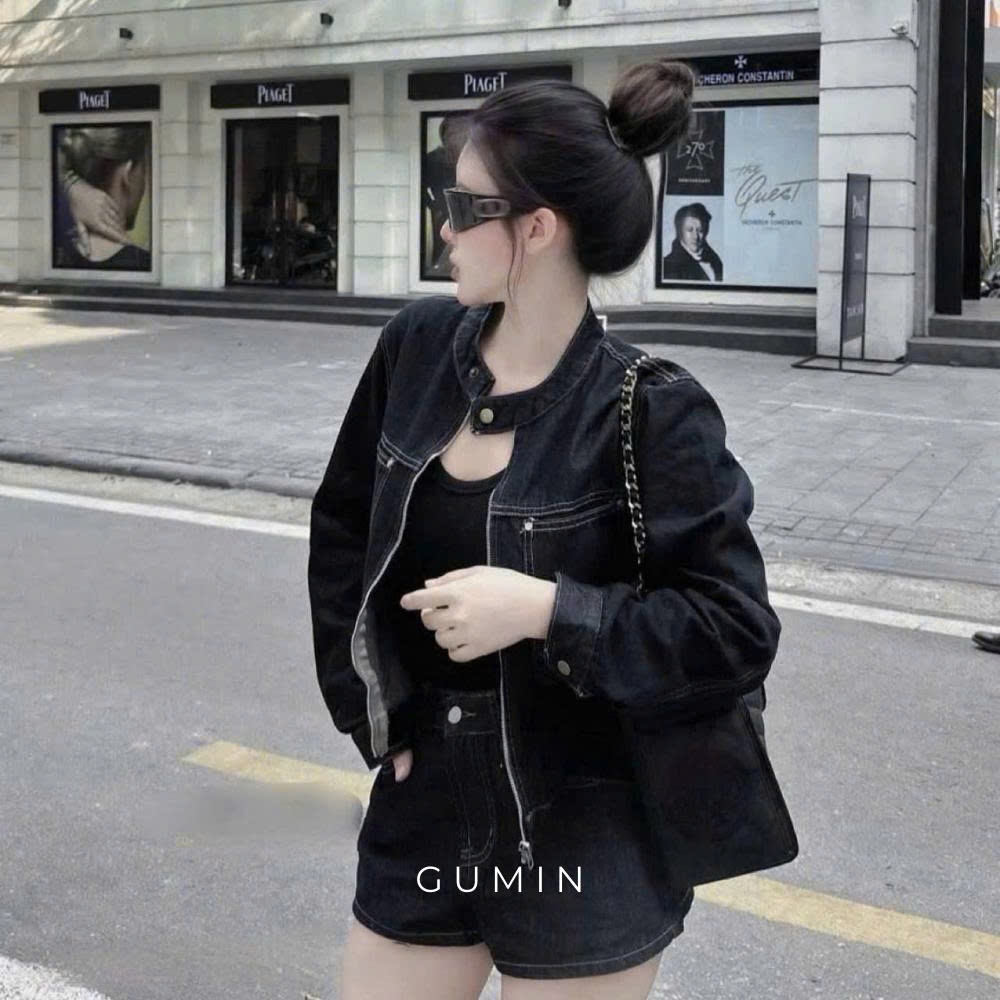 Quần short than GUMIN thiết kế túi sau chạy chỉ sang chảnh, Quần đùi nữ cá tính sang trọng