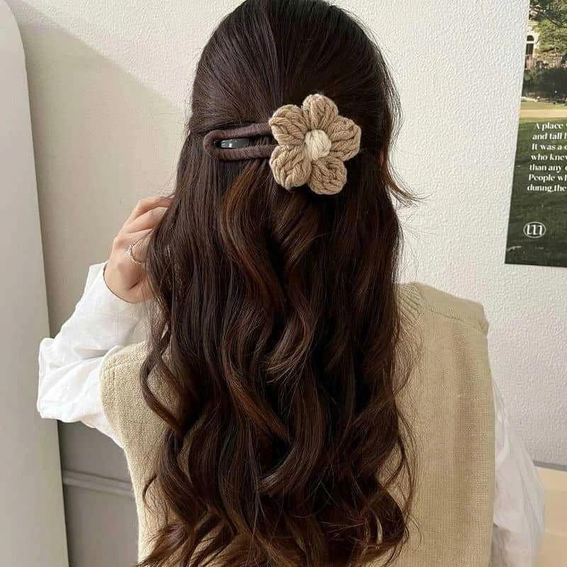 Kẹp mỏ vịt Hoa Bện Len 12cm. Kẹp Tóc cho Nữ mẫu siêu xinh, Kẹp mỏ vịt phong cách hàn quốc LEZA VN