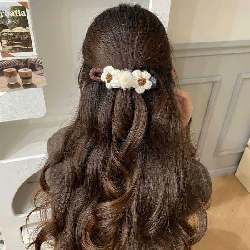 Kẹp mỏ vịt Hoa Bện Len 12cm. Kẹp Tóc cho Nữ mẫu siêu xinh, Kẹp mỏ vịt phong cách hàn quốc LEZA VN